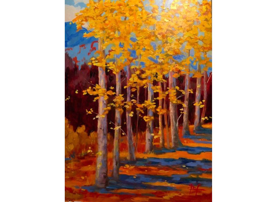 A Painting Of Trees With Yellow Leaves