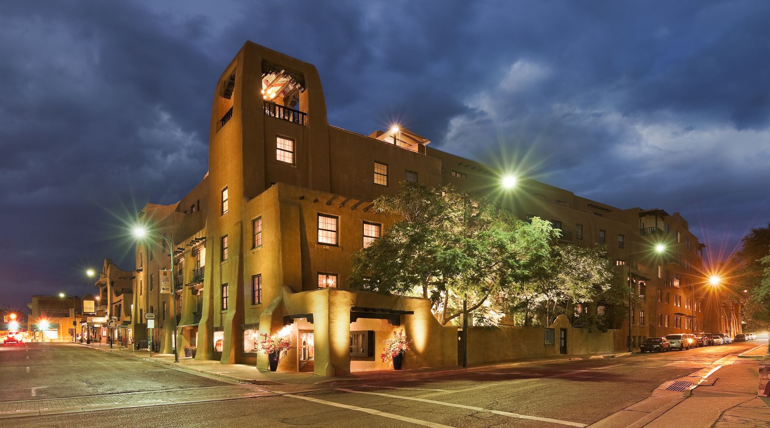 La Fonda hotel is located on the Santa Fe plaza