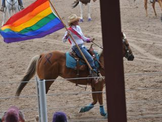 A Person Riding A Horse at a rodeo