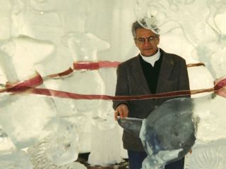A Person carving ice